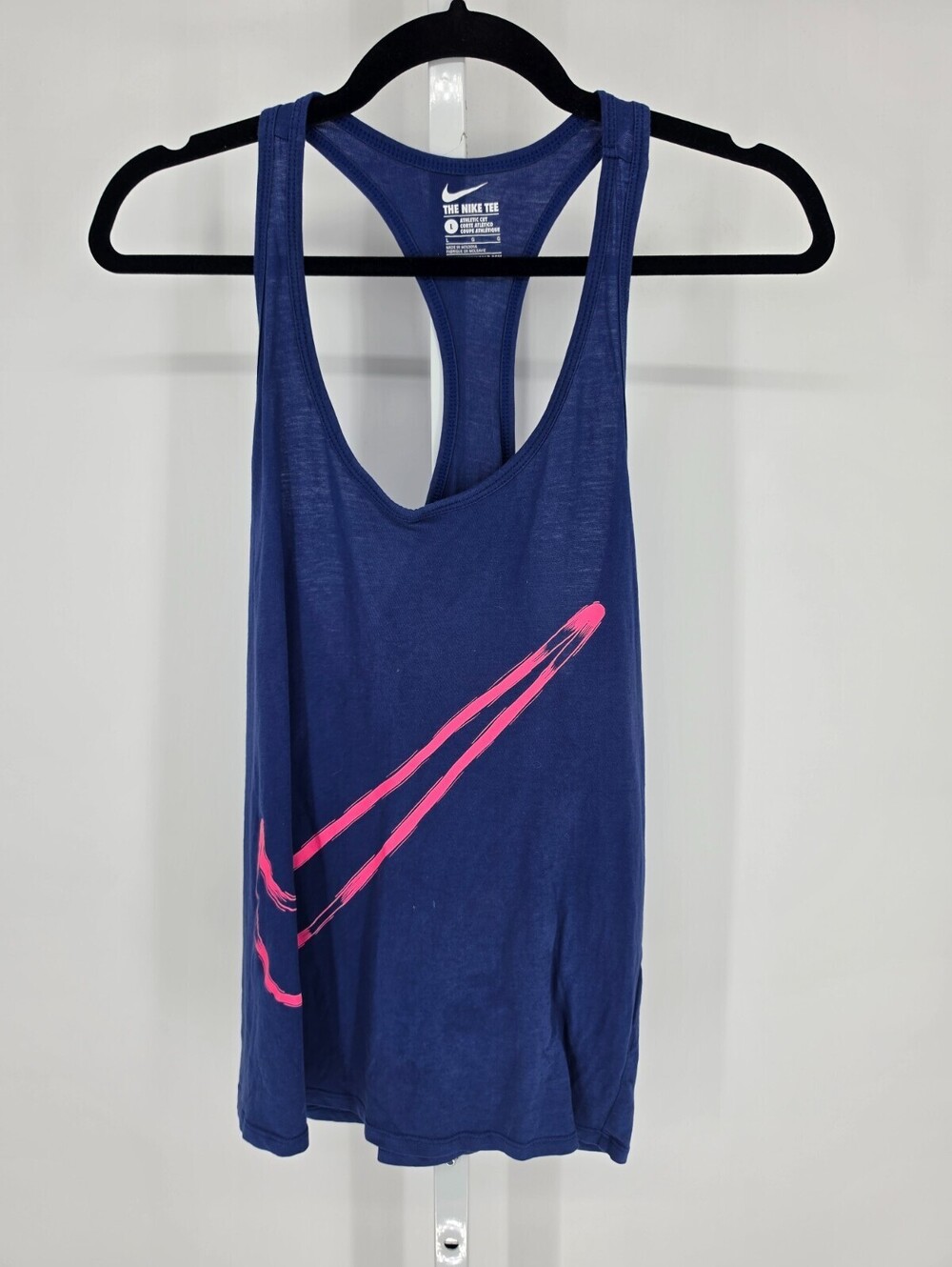 Nike Womens Sz L Athletic Cut Racerback Tank Top Big Swoosh Purple Pink